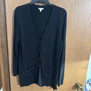 Talbots Large Black Cotton Blend lightweight fine gauge sweater cardigan
